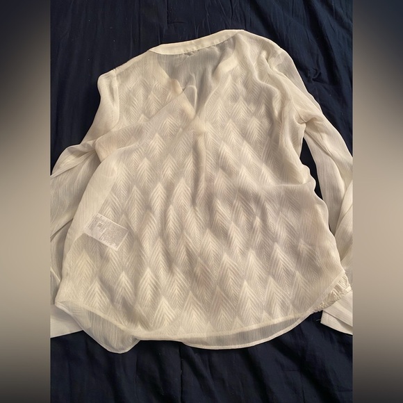 Banana Republic White Sheer Chevron Embroidered Tie Front Blouse Top - Picture 5 of 5